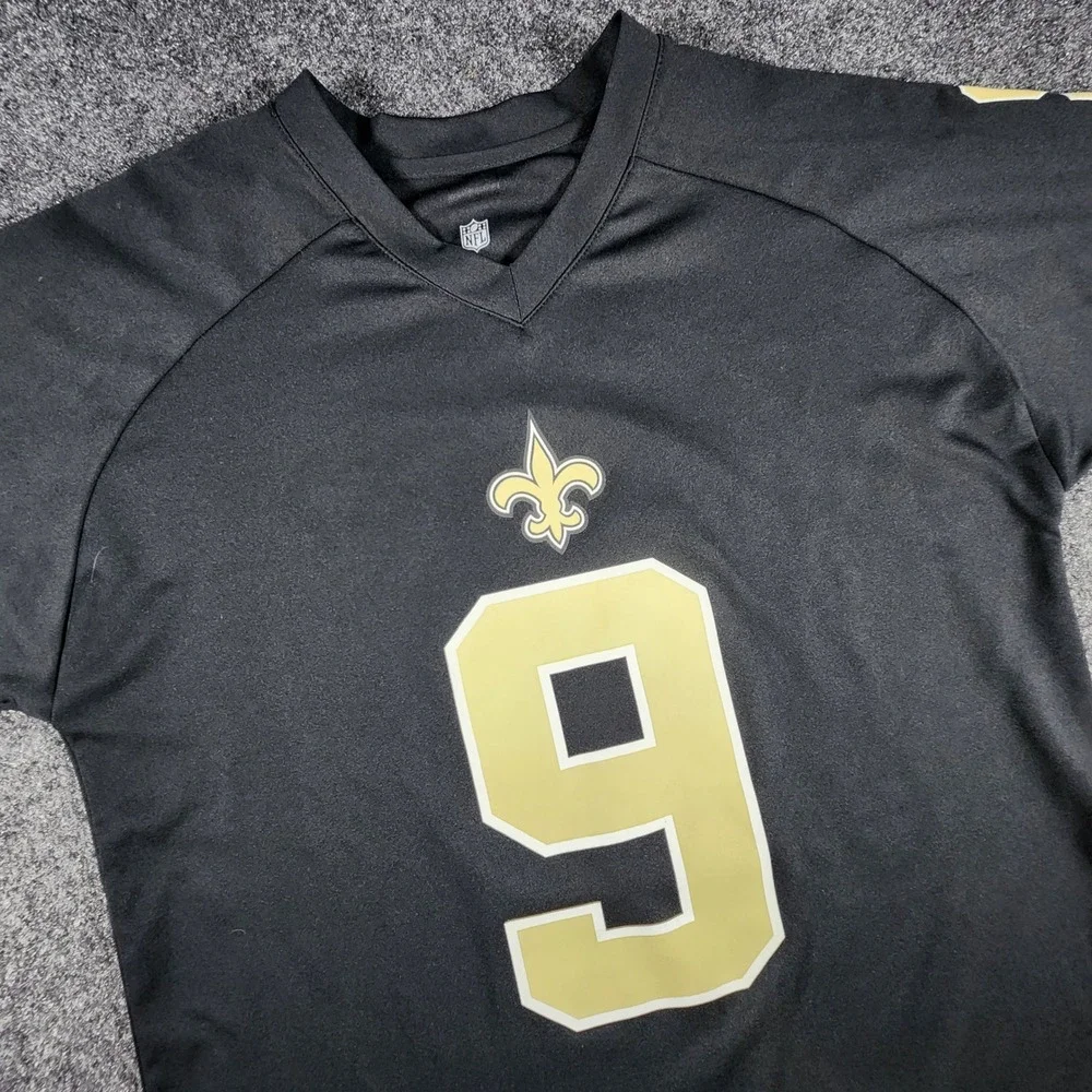 NFL Team Apparel Drew Brees Saints Jersey Kids XL Black Gold Number 9 Football